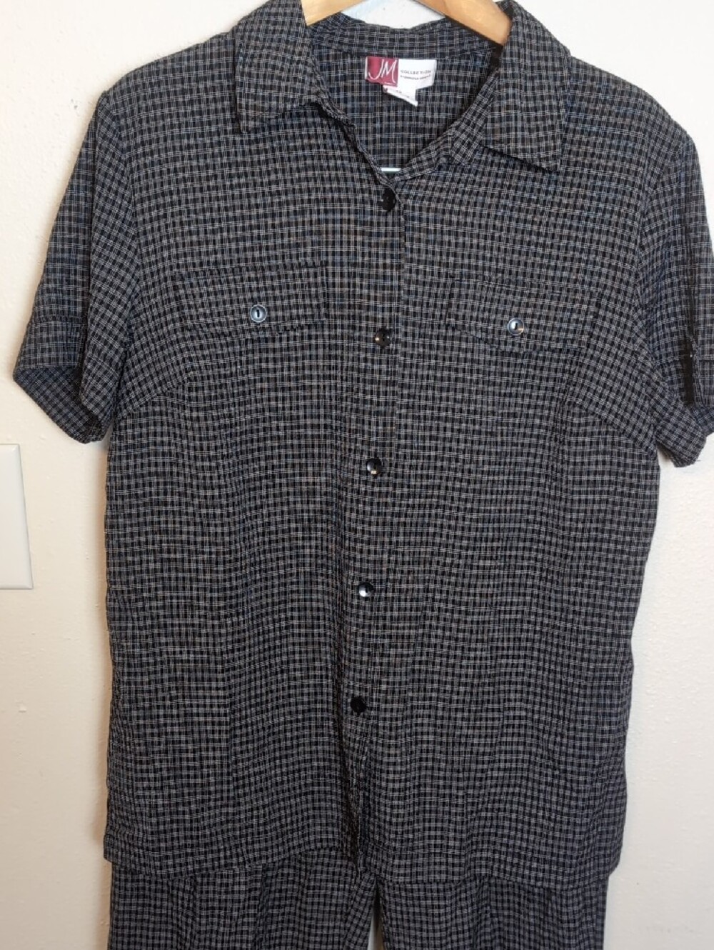 JM Collection Black and Gray Checked Two-Piece Pantsuit